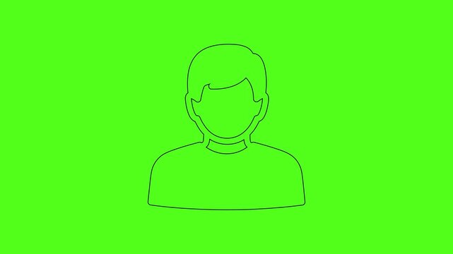Single User Profile Avatar Animated Vector Line Art Icon on Green Screen
