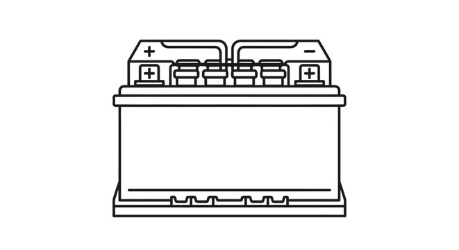Automotive Car Battery Line Art Vector Illustration. Vehicle Power Source for Engine Starting and Electrical Systems