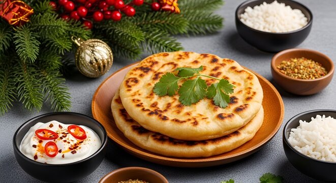 Delicious Sweet Puran Poli with a Side of Yogurt, Festive Indian Dessert Photography
