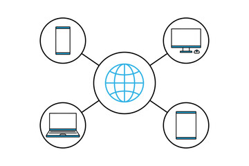 スマホやパソコンなどの様々な情報端末の通信インフラをイメージしたイラスト