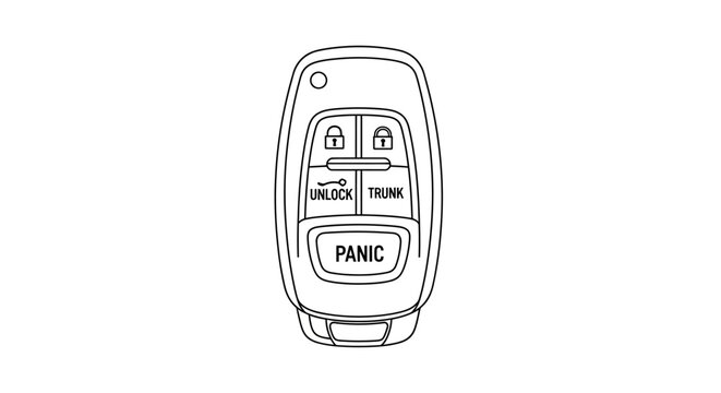 Generic Car Key Fob Remote Control Line Art Illustration for Vehicle Security and Access, Outline Drawing Icon