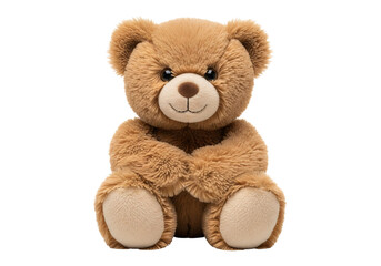 Obraz premium A brown teddy bear sitting upright with paws folded isolated on transparent background