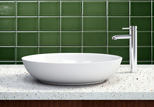 Modern SinkWith Green Tiled WallMockup PSD