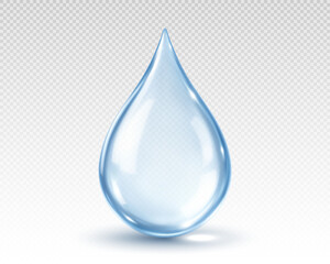 Realistic transparent water drop. Blue cosmetic serum drop. Vector illustration