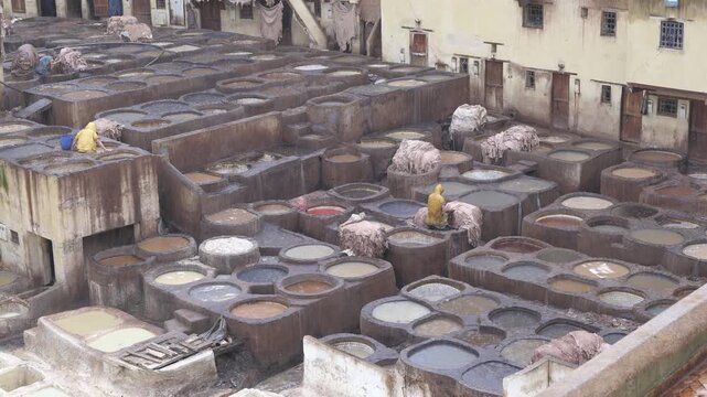 Traditional leather tanneries in Fez Morocco