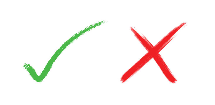 Green check mark and red cross symbols on transparent background for approval and rejection