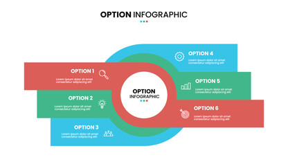 6 step, option, part or process circle wheel venn diagram infographic design