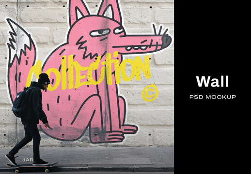 Urban Art Skateboarder Wall Mockup PSD