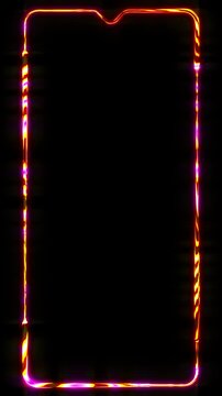 Fiery Golden Neon Edge Lighting Border Animation, Glowing Lava Color Frame for Smartphone.