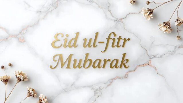A video showcasing a beautiful marble background with Eid ul-fitr Mubarak message and decorative flowers