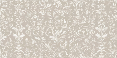 Vintage seamless damask floral pattern vector with baroque ornament swirls and textile texture for elegant wallpaper design