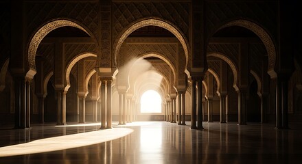 Elegant arches illuminated by soft light in a grand architectural setting