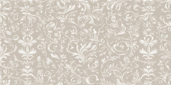 Vintage seamless damask floral pattern vector with baroque ornament swirls and textile texture for elegant wallpaper design
