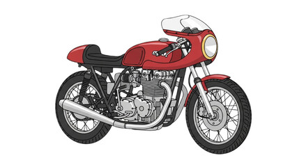 Fototapeta premium Detailed vehicle autocad blueprint of a red motorcycle with intricate engine and wheels