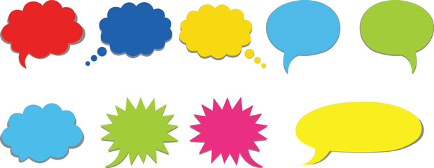 Set of colorful speech bubbles and thought balloons with different shapes and styles, with vector illustration © Yasmin