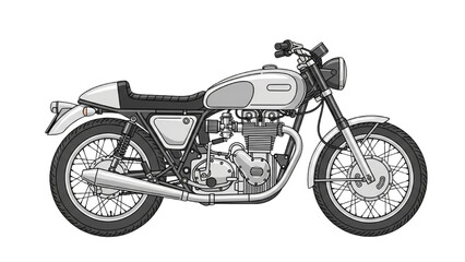 Fototapeta premium Detailed vehicle autocad blueprint of a classic motorcycle illustration from a side viewpoint