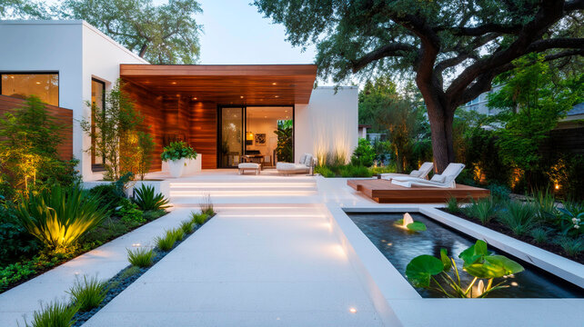Modern Residential Exterior with Decomposed Granite and Linear Recessed Floor Lighting Detail