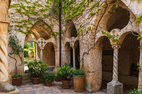 Historic Cloister with Ivy and Terracotta at Villa Cimbrone, Ravello