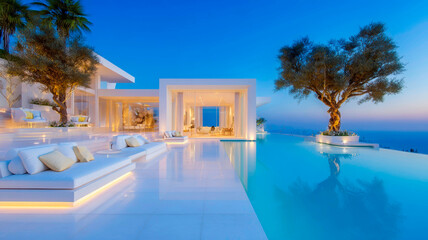 Fototapeta premium Modern Residential Patio Design with Glass Panels and Integrated Floor Lighting Detail