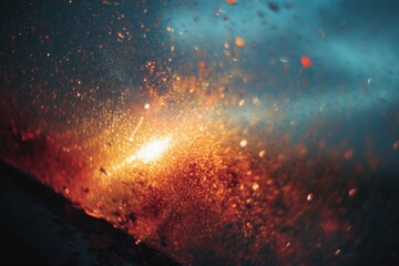 Fiery Glow on a Rain-Streaked Window generated by AI