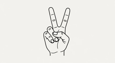 Obraz premium A hand making a peace sign gesture on a neutral background with a simple line drawing style