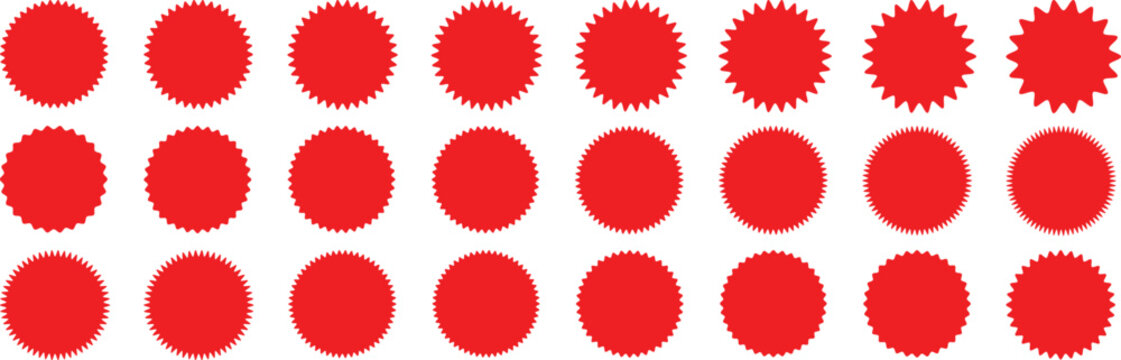 Set of circles with zigzag edges. Circle shapes & star shapes offer price tag, rounded starburst zigzag badge, discount and sale label stickers, circle sticker, wavy edge. 