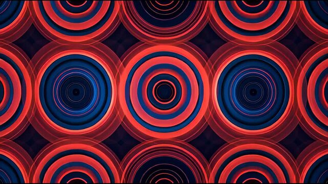 Pattern of concentric circles with neon red and dark blue hues creating a hypnotic visual effect