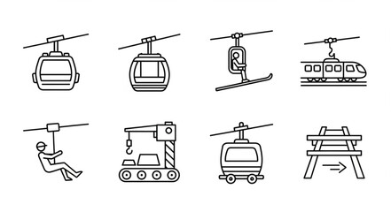 Various transportation methods depicted in a simple line art style, black and white. © Cihu