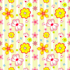 Colorful seamless floral pattern with blooming flowers and leaves for spring and summer design