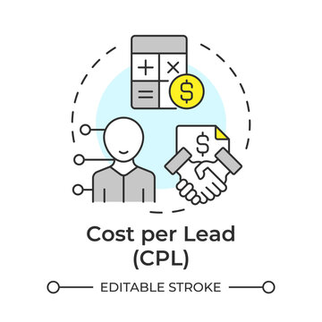 Cost per lead multi color concept icon. Marketing metric, advertising campaign. Company customers. Round shape line illustration. Abstract idea. Graphic design. Easy to use in booklet, article