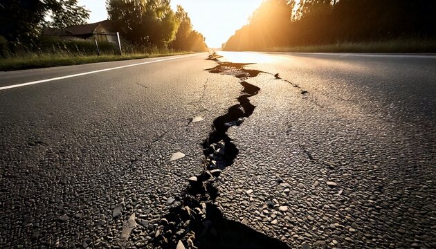 Severe crack in asphalt road surface caused by earthquake or natural disaster , ai generated.jpg
