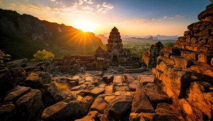 Naklejka premium Spectacular sunrise over the ancient Pre Rup temple in Angkor, Cambodia.