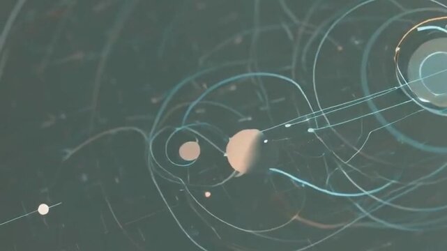 An abstract celestial blueprint or tactical map featuring orbital paths, planetary spheres, and complex geometric data lines. It blends a vintage astronomical aesthetic with a high-tech UI design, 