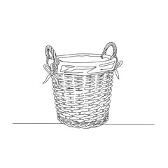 Obraz premium Woven wicker basket with fabric lining line art in black and white