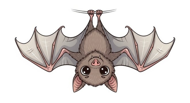 Cute cartoon bat hanging upside down with wide eyes.