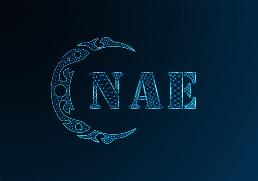Low poly letter logo NAE design. NAE letter logo low poly vector design on blue color gradient background. NAE logo low poly design