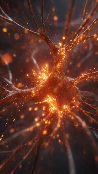 Neural Network: A detailed depiction of a neural network in vibrant hues, showcasing intricate connections and energetic sparks of information flow within the human brain. 