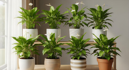 Obraz premium A collection of potted plants on a wooden shelf