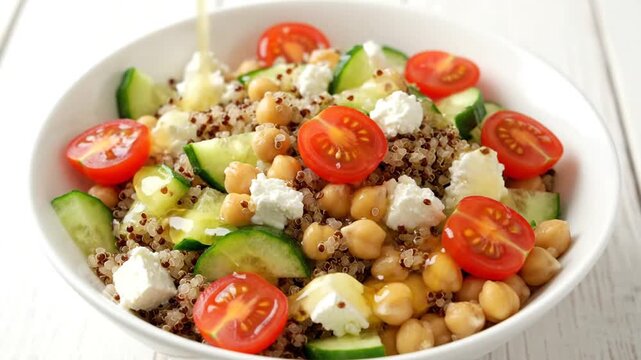 Delicious quinoa salad with chickpeas, tomatoes, and feta cheese