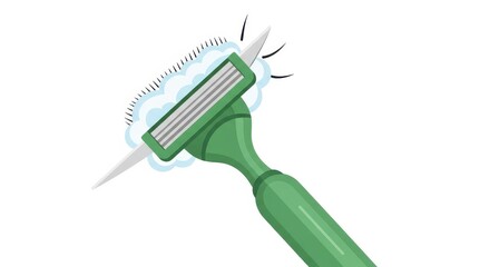Illustration of a razor with foam and hairs.