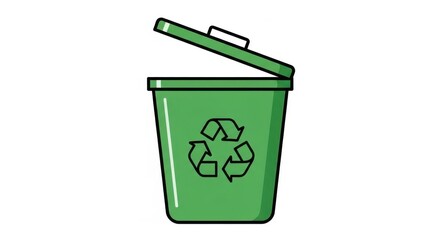 Green recycling bin with open lid icon.