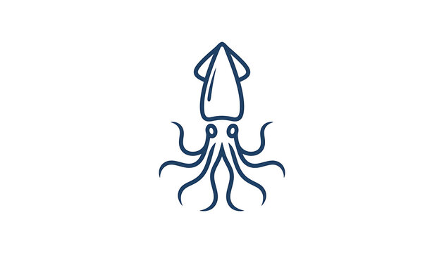 Minimalist Squid Line Art Logo Icon Isolated on White Background