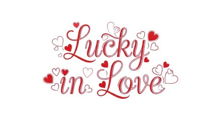 Romantic 'Lucky in Love' typography with hearts.