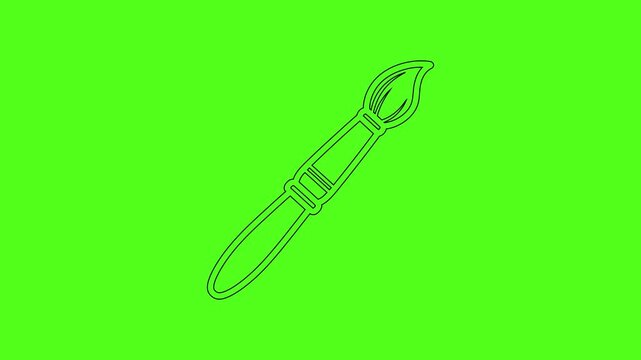 Fine tip artist paintbrush line icon animation on green screen background creative art