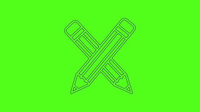 Crossed lead pencils line icon animation on green screen background education symbol