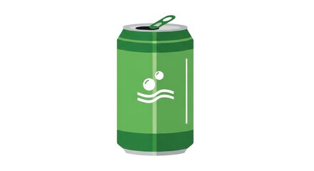 Green soda can with simple design on white background.