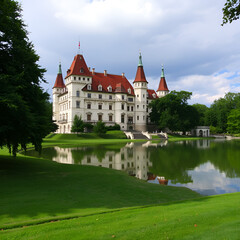 Naklejka premium Vajdahunyad Castle (Hungarian-Vajdahunyad vara) is a castle in the City Park of Budapest, Hungary.