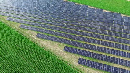 Blue photovoltaic panels supplying clean energy for AI