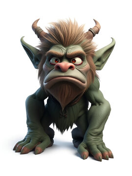 3D illustration of a fantasy mythical troll creature from Scandinavian folklore looking puzzled isolated on a white background.