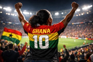 Ghana Female Soccer Fan Celebrate in Stadium